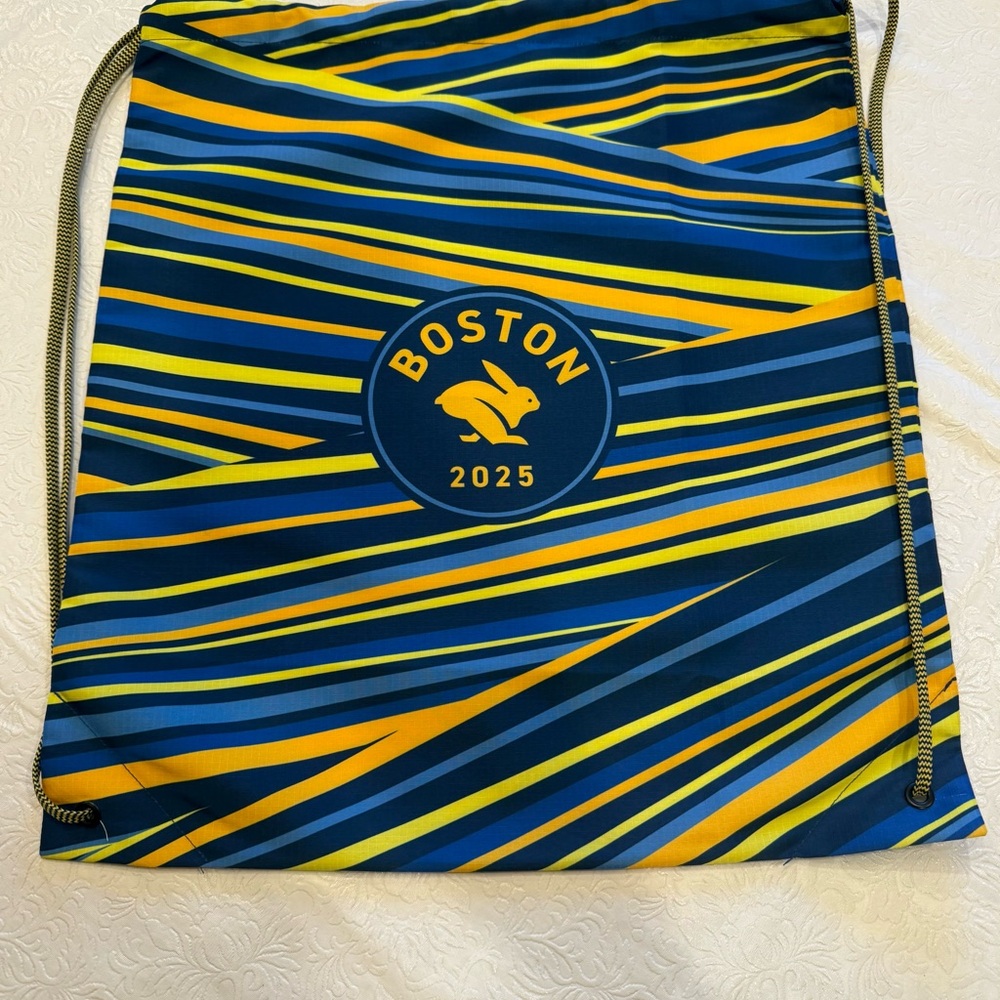 Rabbit Boston Marathon 2025 Striped Drawstring Bag - Blue and Yellow
